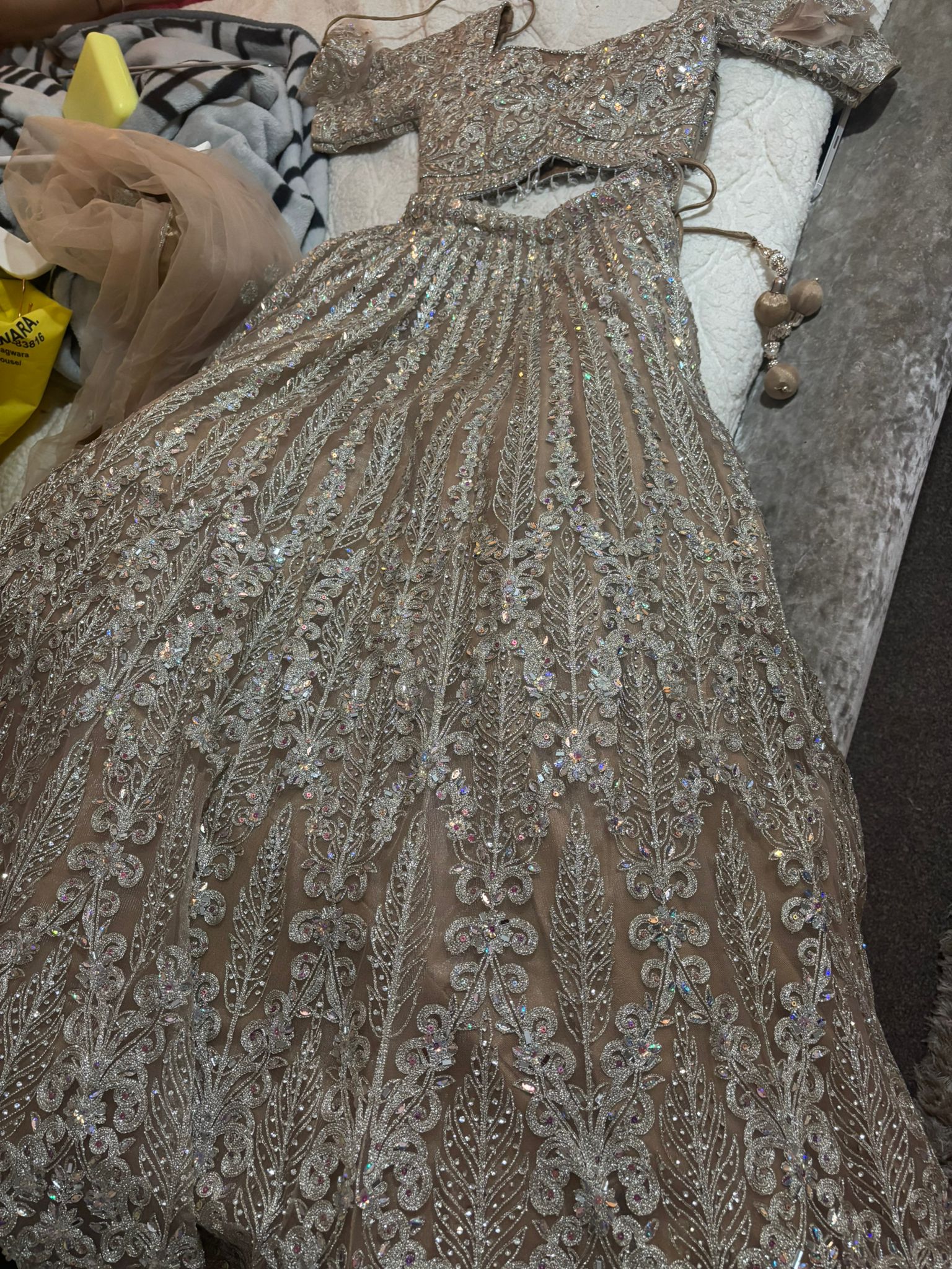 Champagne Silver Heavily Embellished Lehenga Set