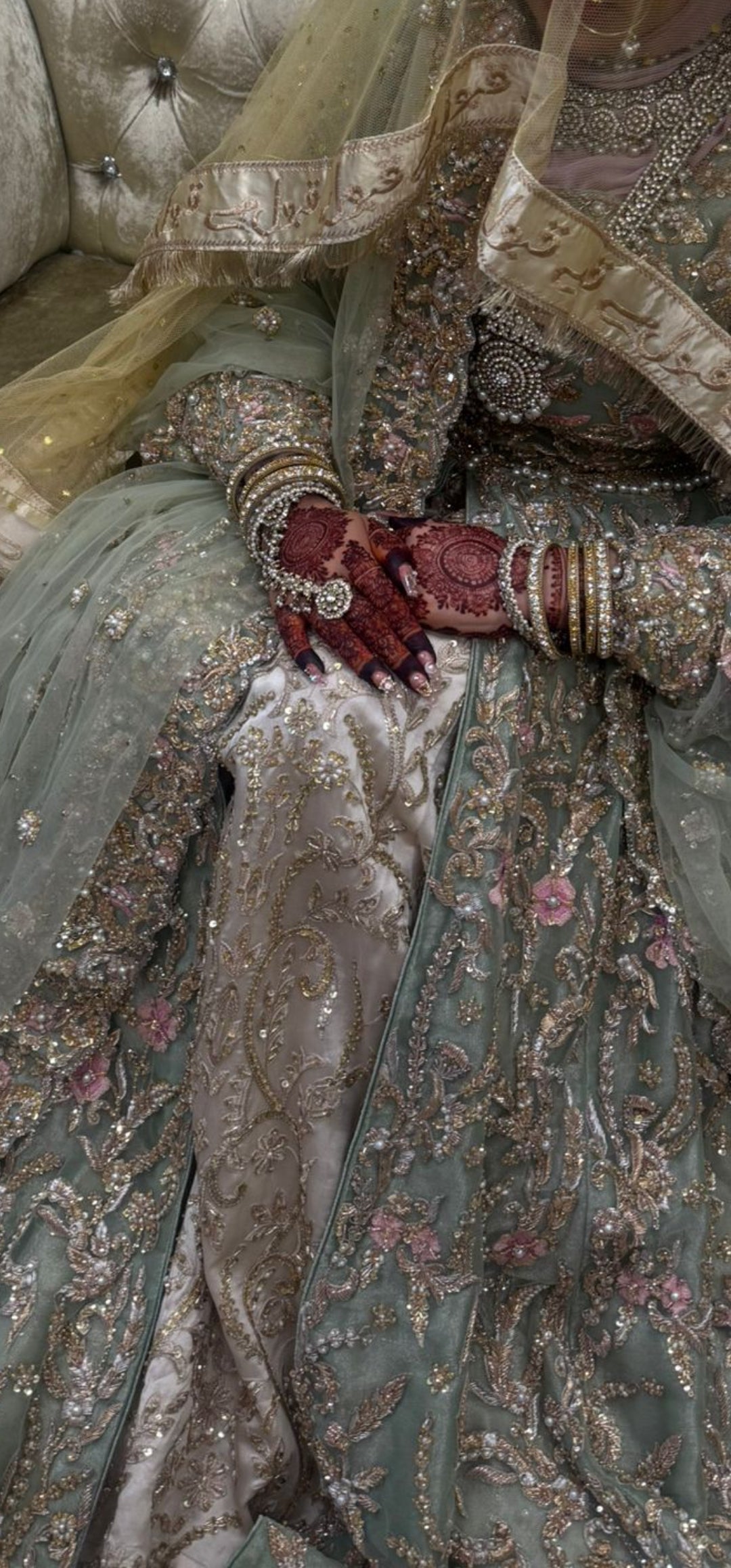 Mint Green & Gold Lengha
