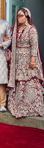 Deep Maroon Velvet Bridal Peplum Dress