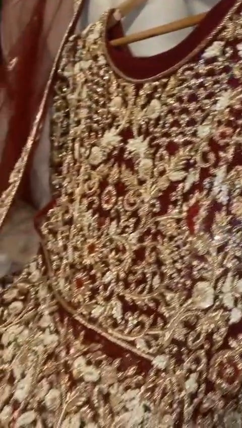 Deep Maroon Velvet Bridal Peplum Dress
