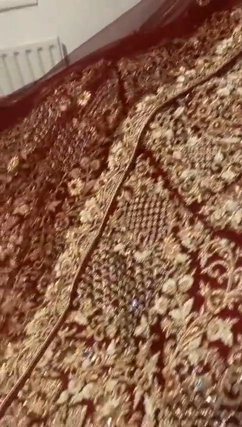 Deep Maroon Velvet Bridal Peplum Dress