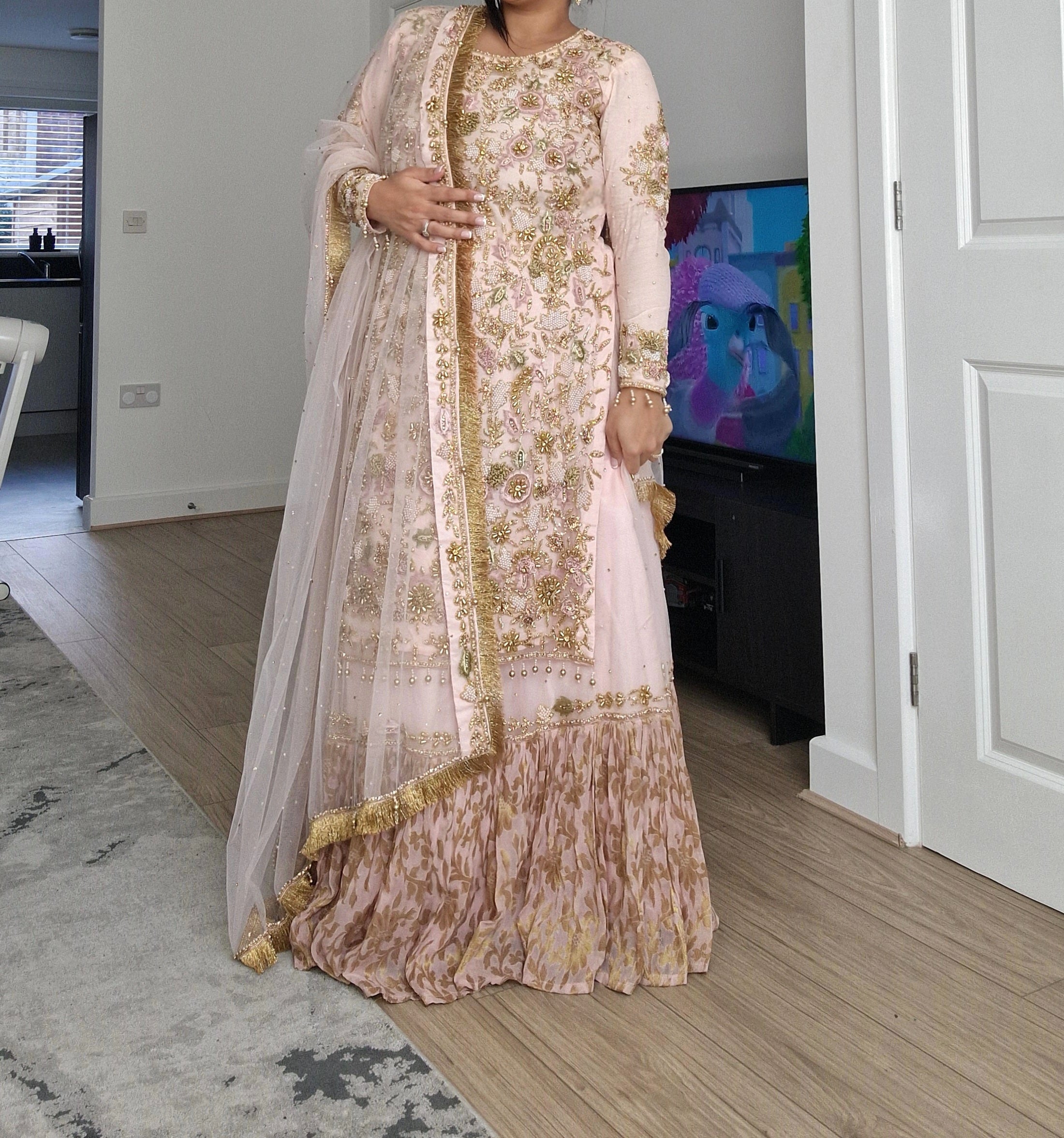 Blush pink asian bridal dress from Sache