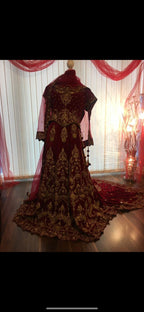 Red and gold bridal trail lengha