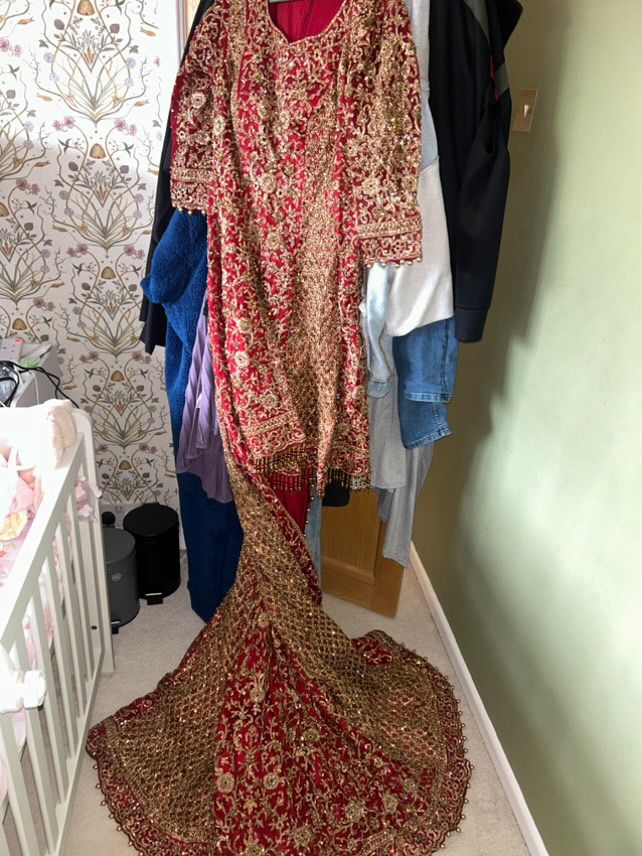 Bridal Lehenga – Deep Red & Gold Embellished Ensemble