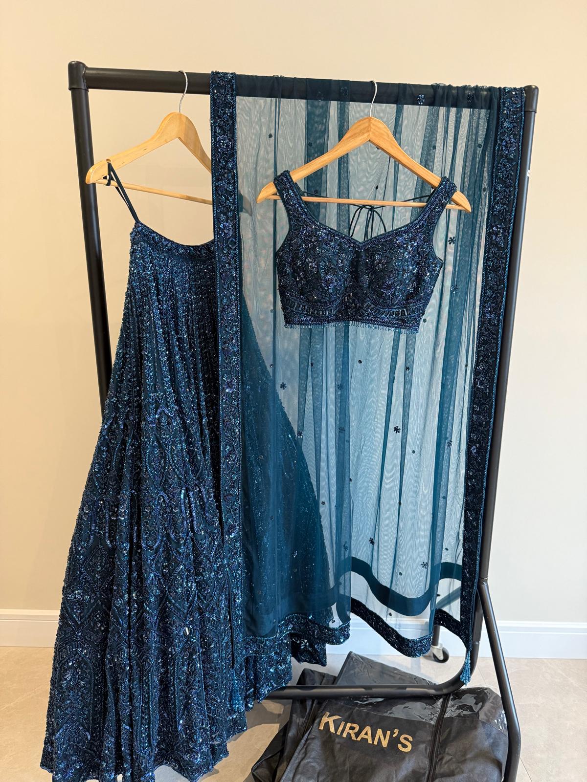 Teal Blue Embellished Lengha with Dupatta – Party/Reception Wear