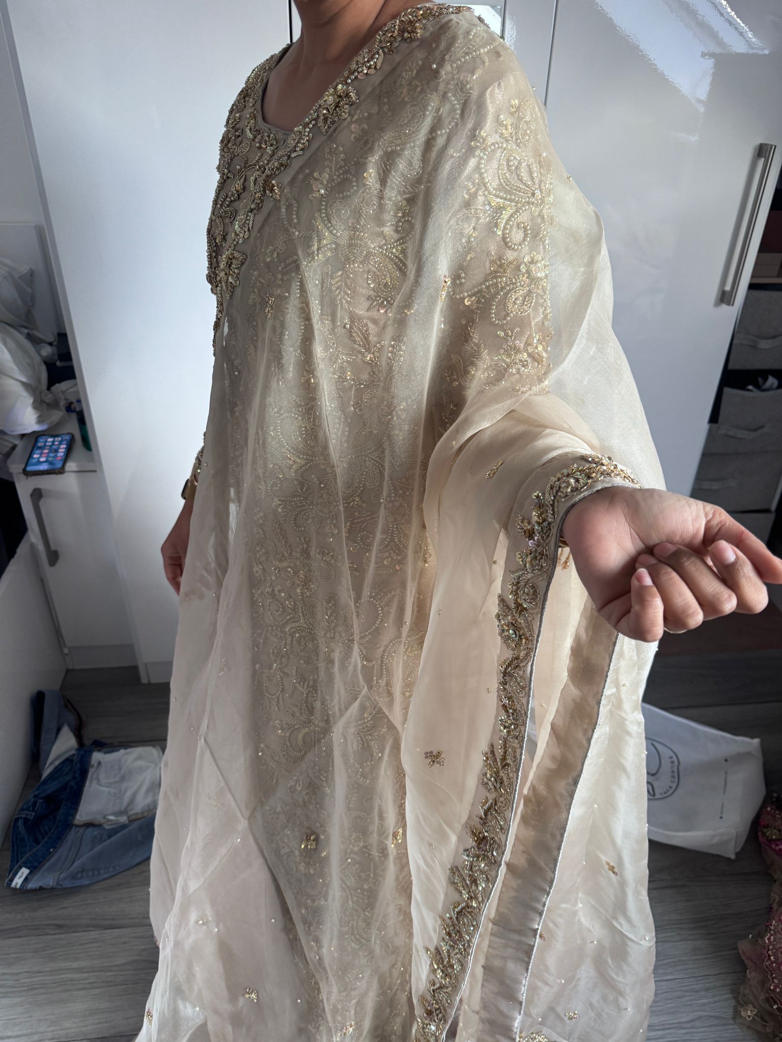 Gold lengha with zardozi