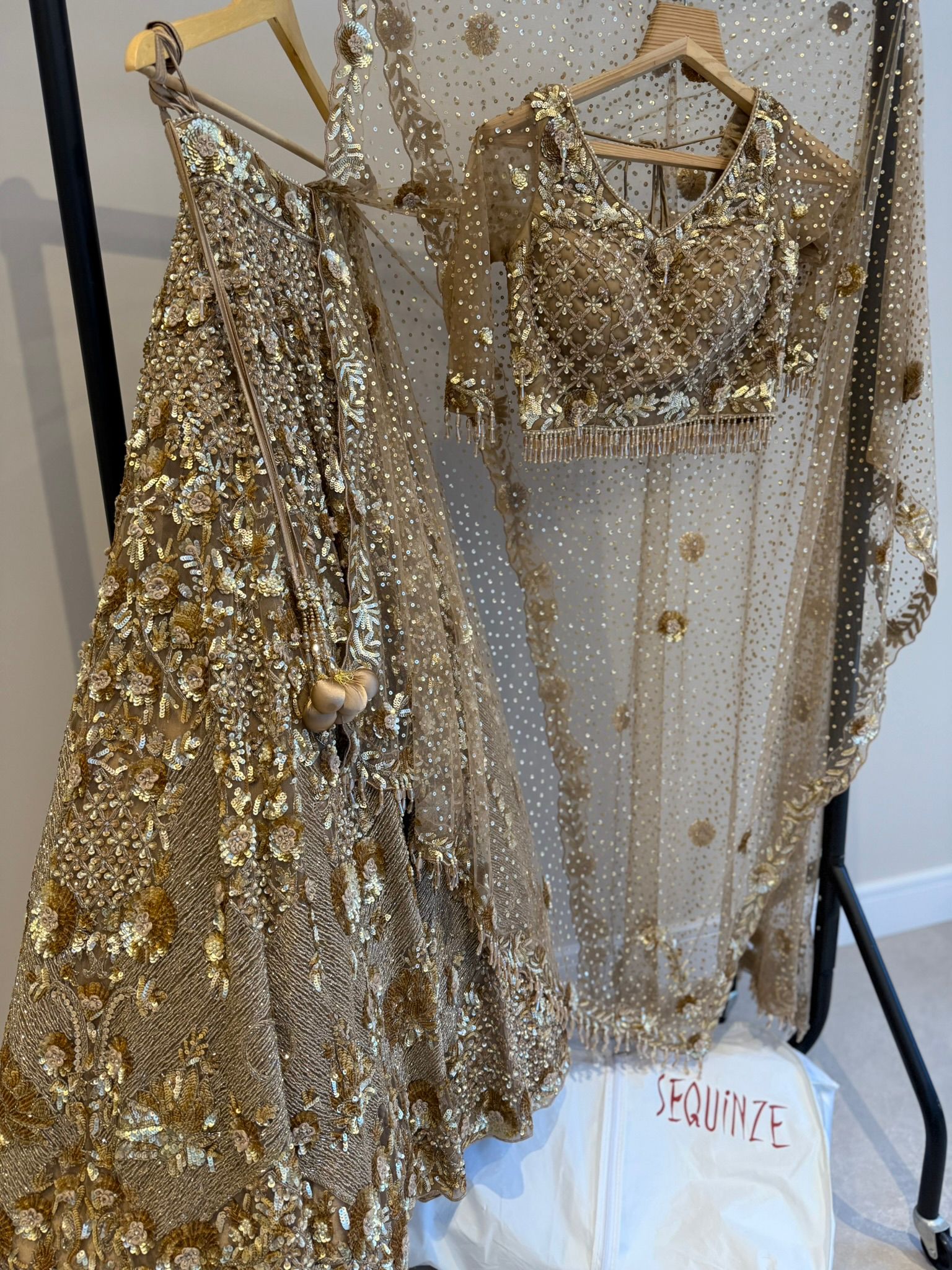 Golden Embellished Bridal/Party Lengha with Dupatta