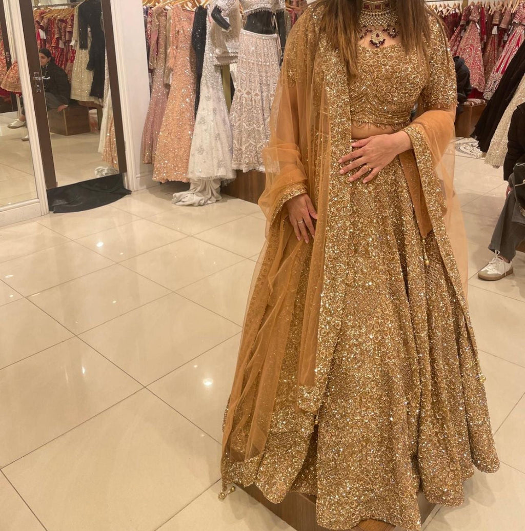 Champagne Bridal lengha- As exhibited at the National Asian Wedding Show at the Novotel West Hammersmith