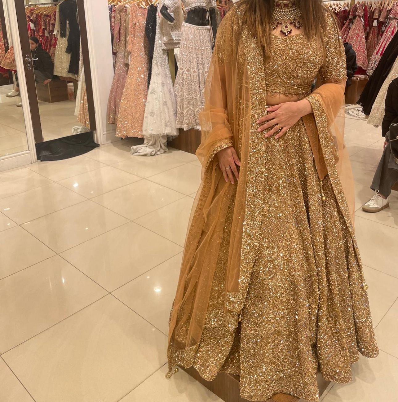 Champagne Bridal lengha- As exhibited at the National Asian Wedding Show at the Novotel West Hammersmith