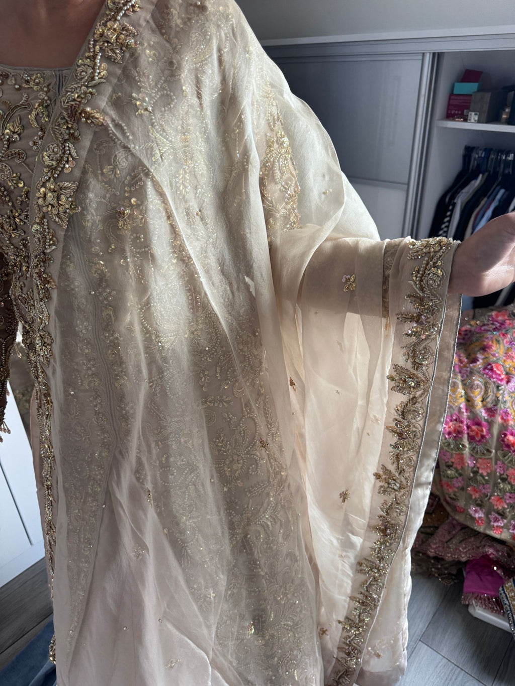 Gold lengha with zardozi