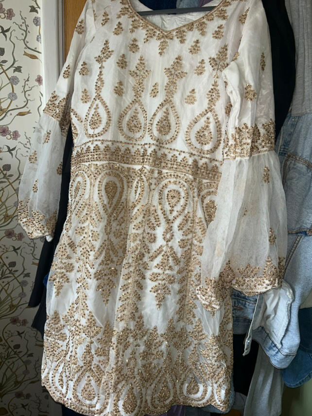Elegant White and Gold Embroidered Formal Outfit
