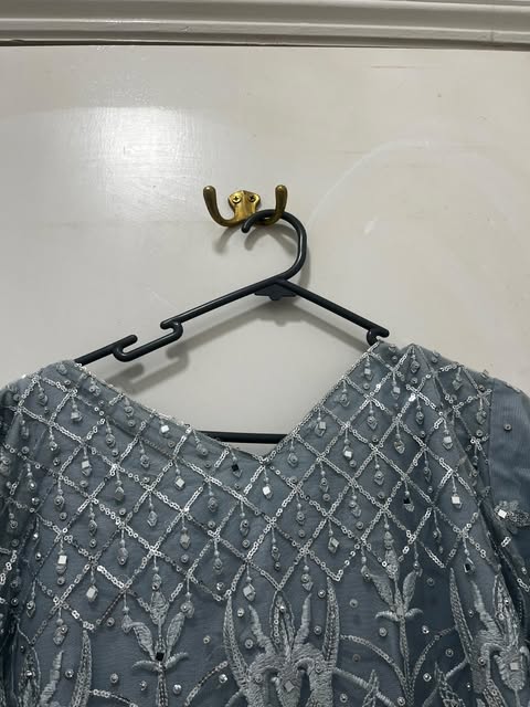 Dusty Blue Embroidered Long Dress