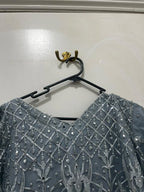 Dusty Blue Embroidered Long Dress