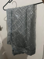 Dusty Blue Embroidered Long Dress