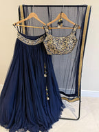 Navy Blue Embroidered Lehenga Set