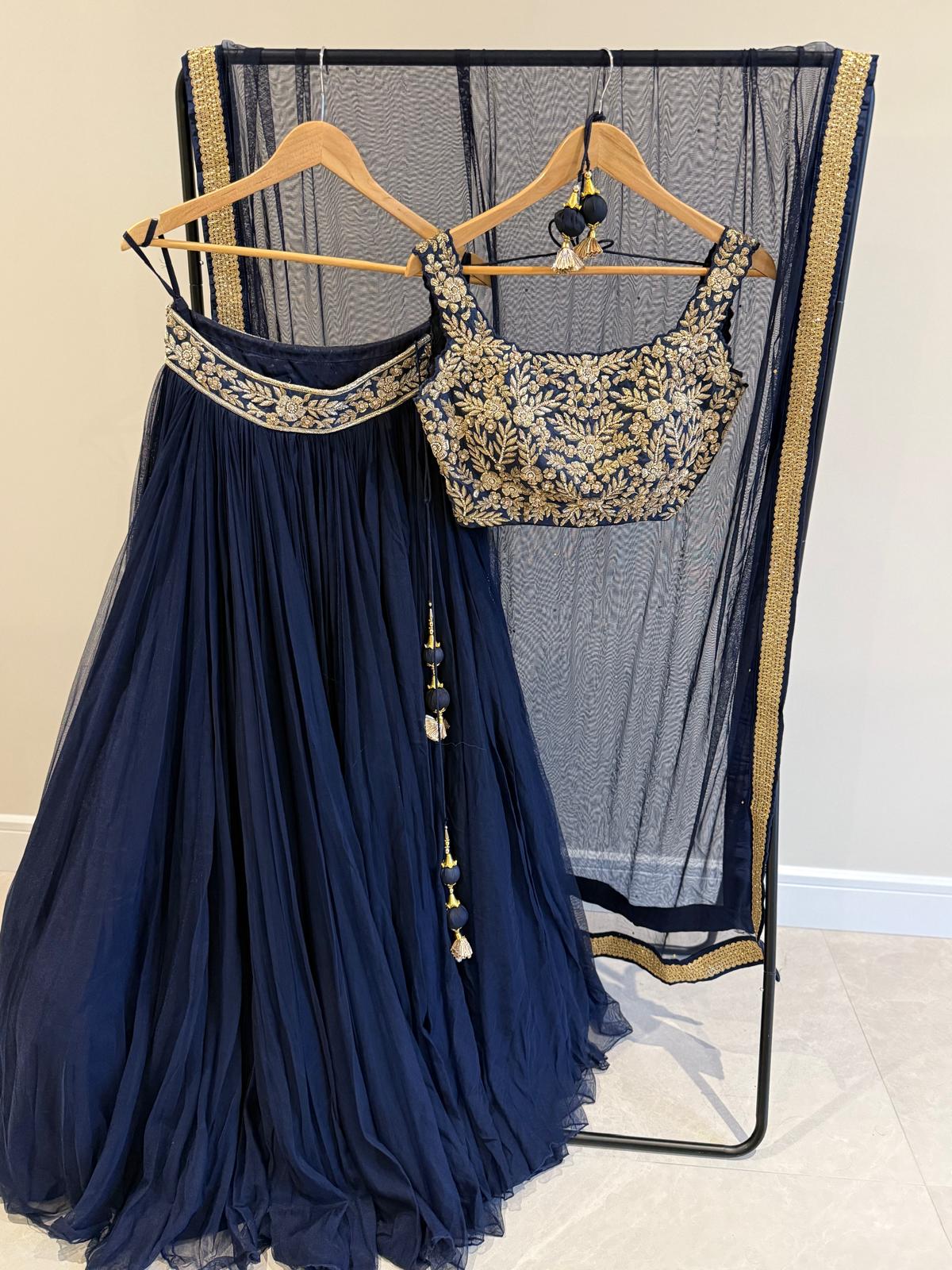 Navy Blue Embroidered Lehenga Set