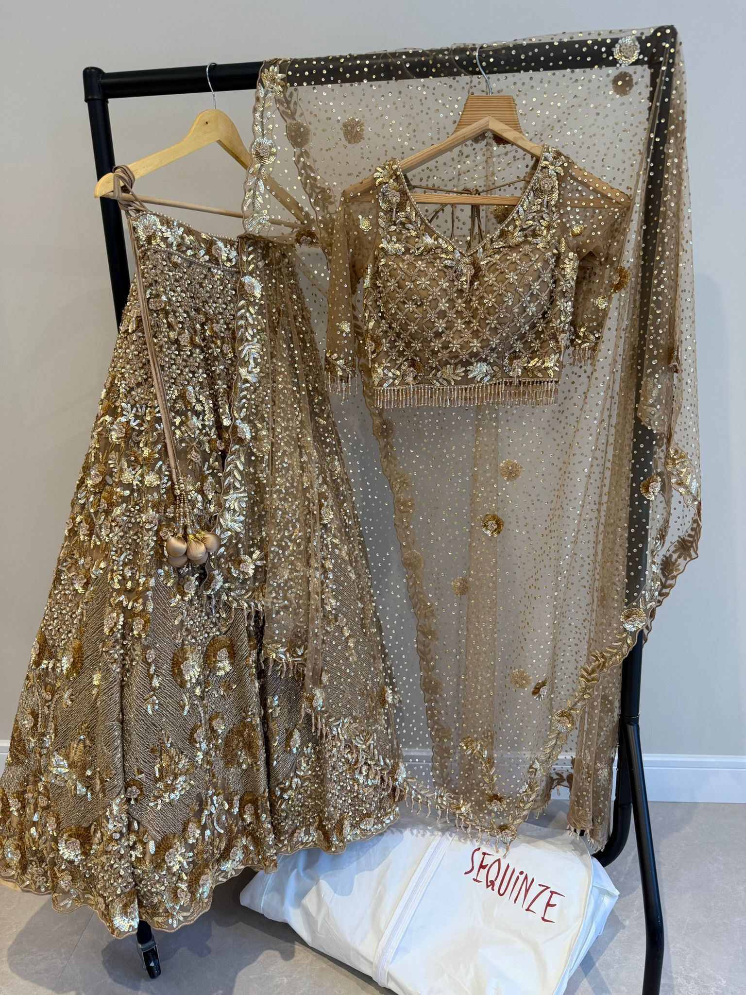 Golden Embellished Bridal/Party Lengha with Dupatta