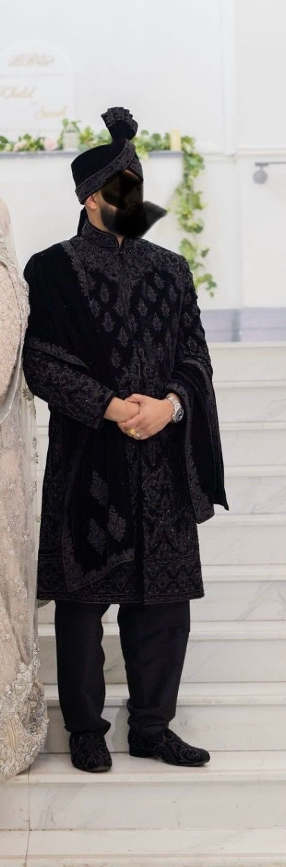 Black embellished Sherwani