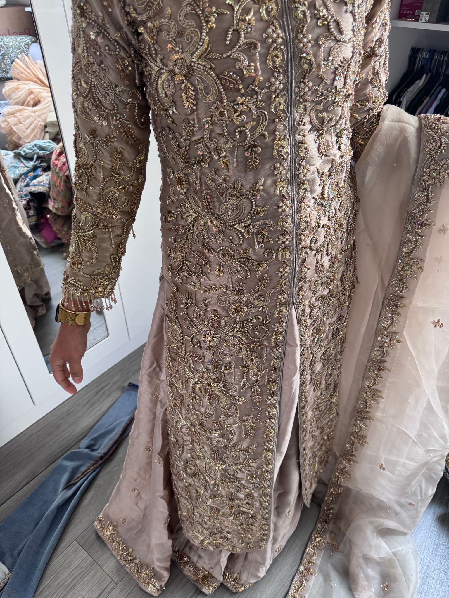 Gold lengha with zardozi