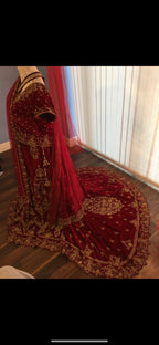 Red and gold bridal trail lengha
