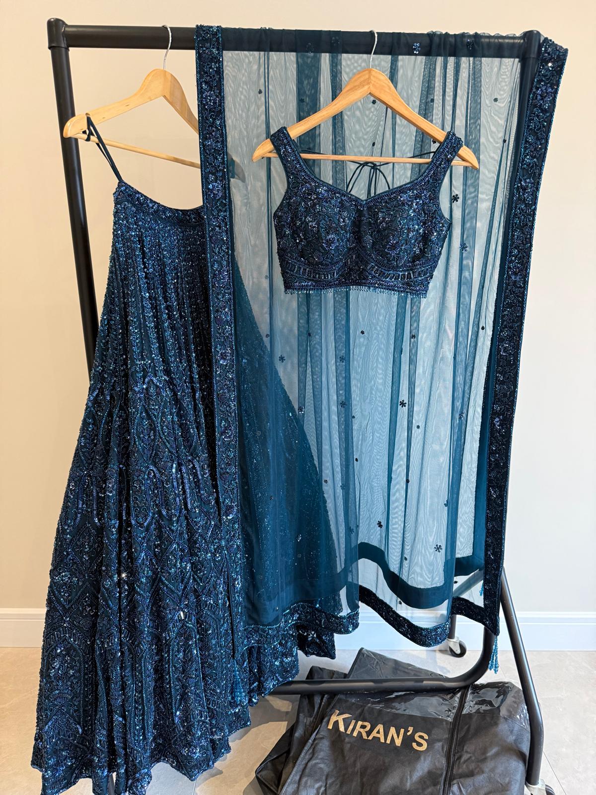 Teal Blue Embellished Lengha with Dupatta – Party/Reception Wear