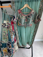 Pastel Green Multi-Coloured Embroidered Lengha with Dupatta