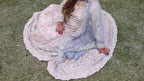 BlushPink & Grey trail dress with Heavy dupatta & embellished bag