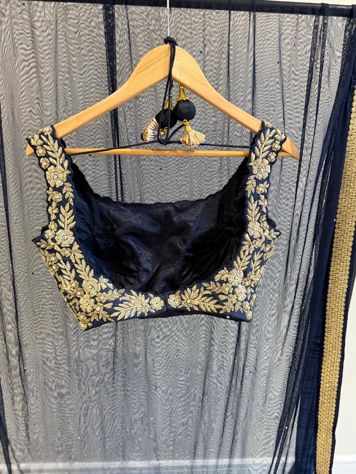Navy Blue Embroidered Lehenga Set
