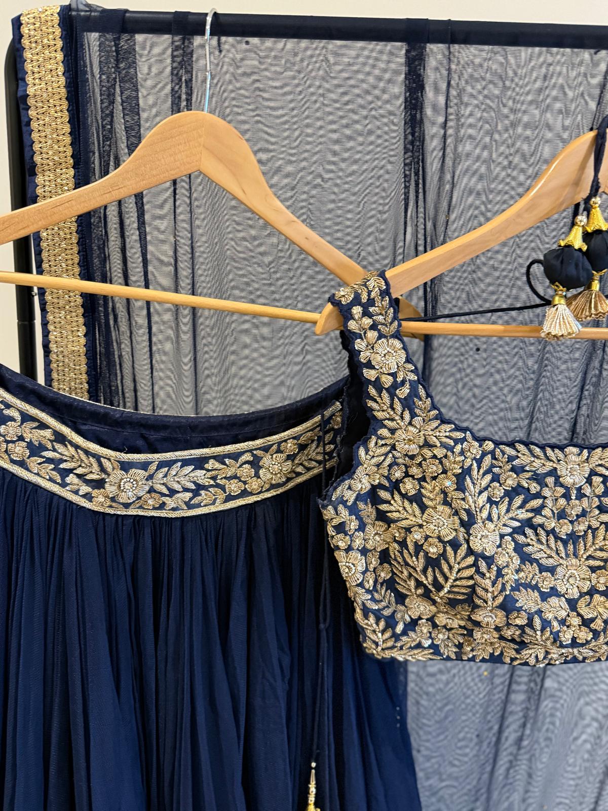 Navy Blue Embroidered Lehenga Set