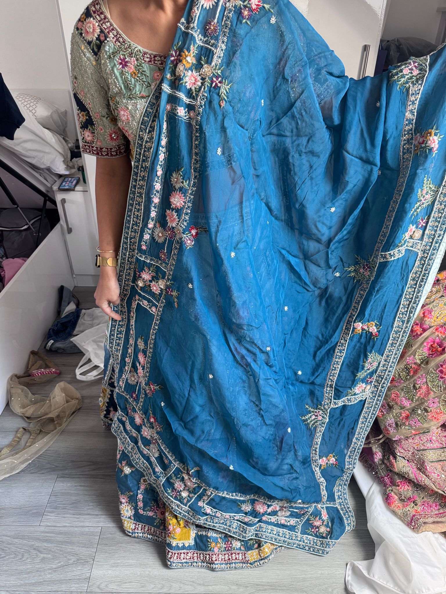 Floral blue lengha