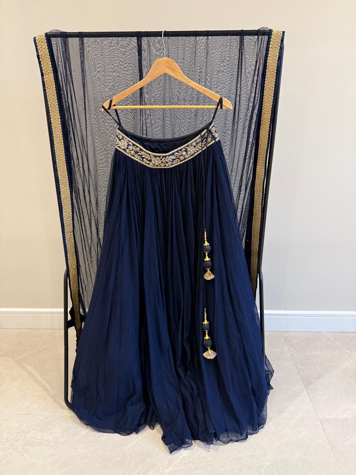 Navy Blue Embroidered Lehenga Set