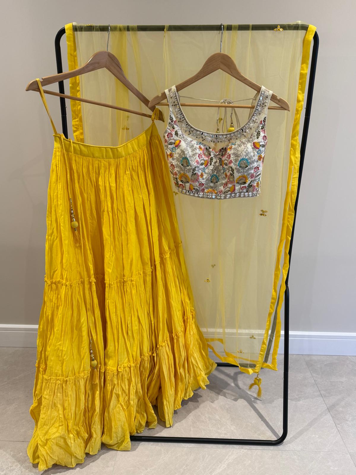Sunshine Yellow Mirror Work Lehenga Set