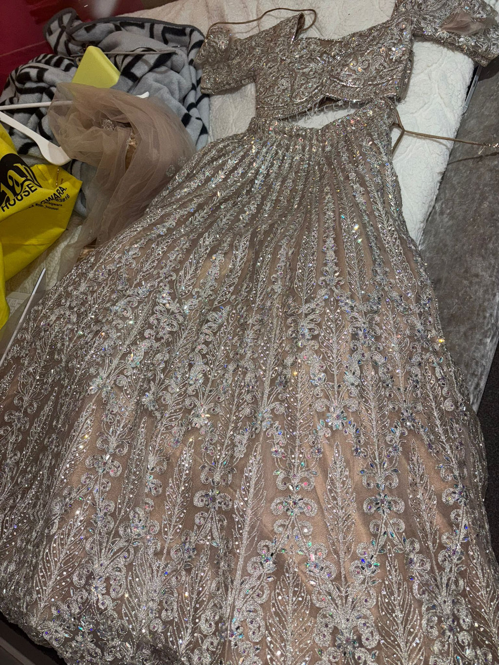 Champagne Silver Heavily Embellished Lehenga Set