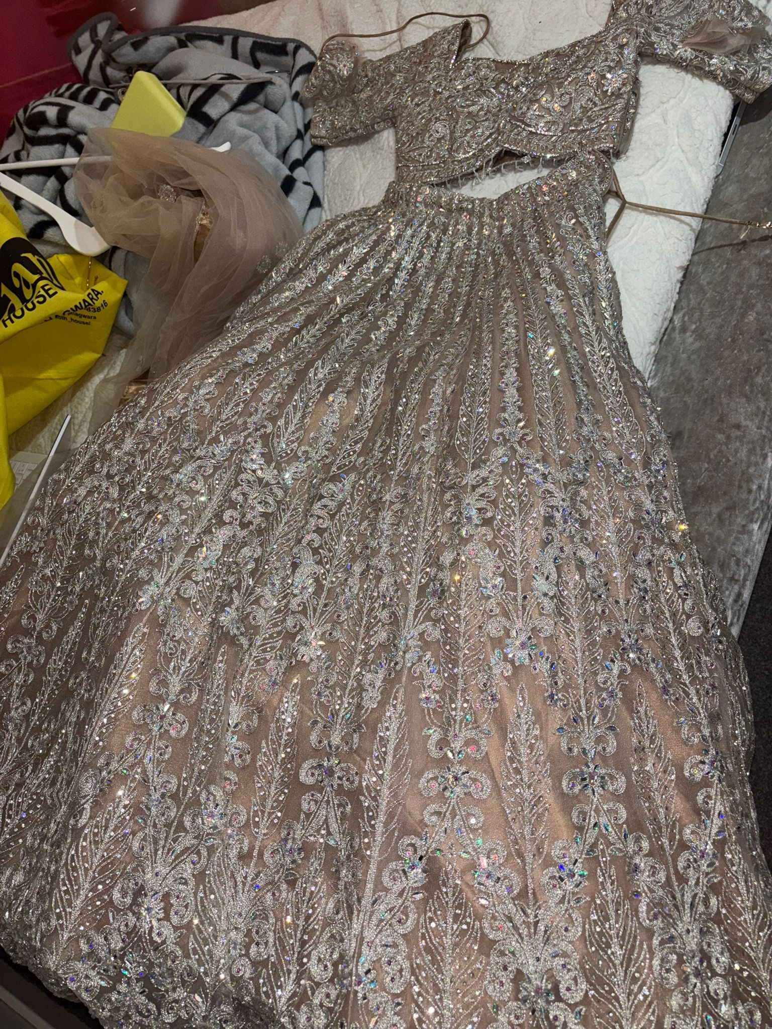 Champagne Silver Heavily Embellished Lehenga Set