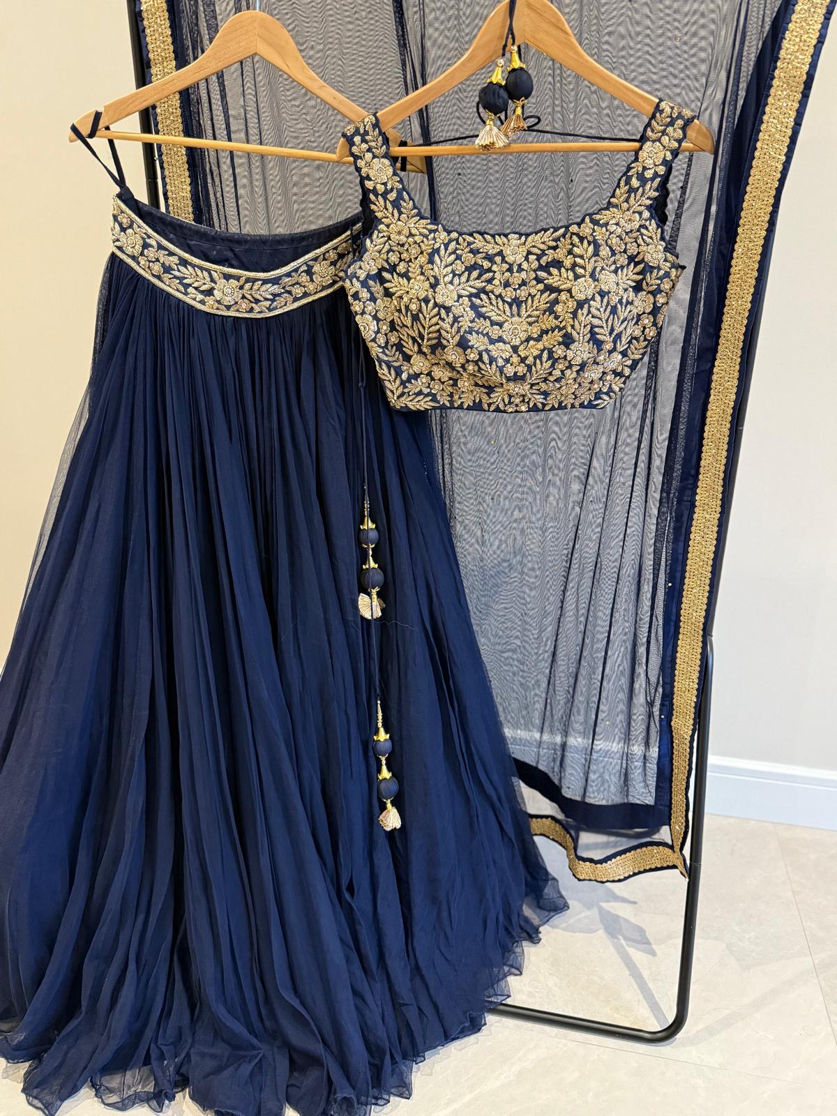 Navy Blue Embroidered Lehenga Set
