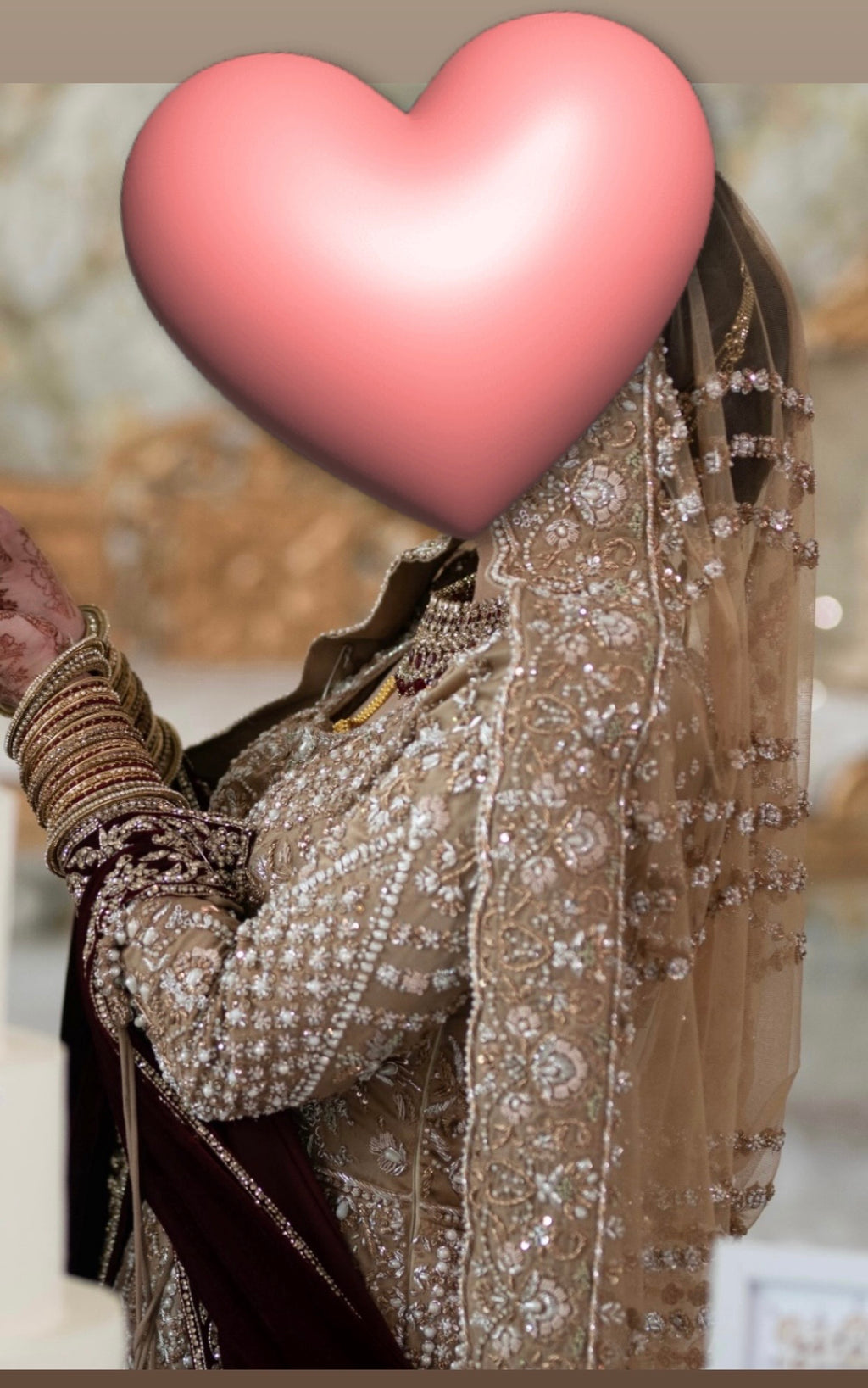 Heavy embellished golden beige bridal Regal Lengha