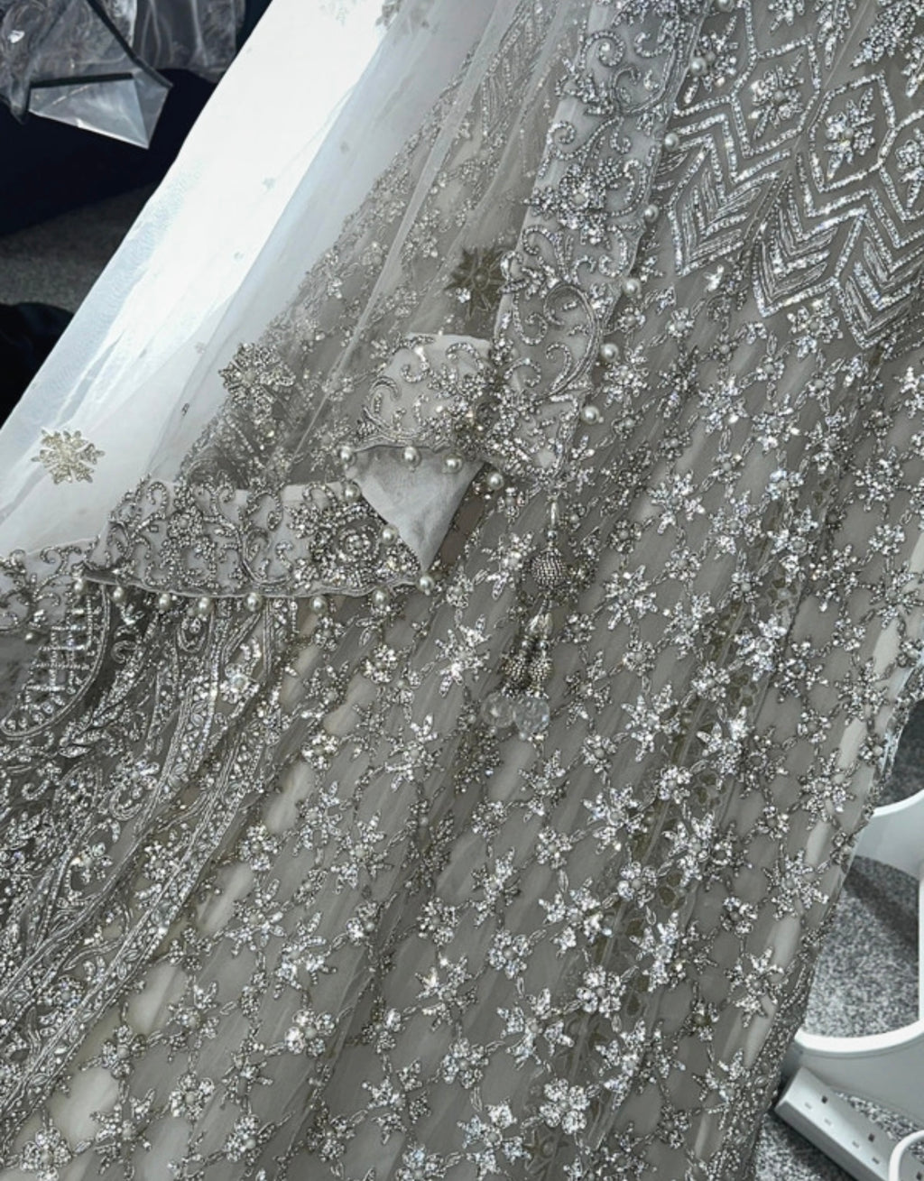 White heavy embellished lengha