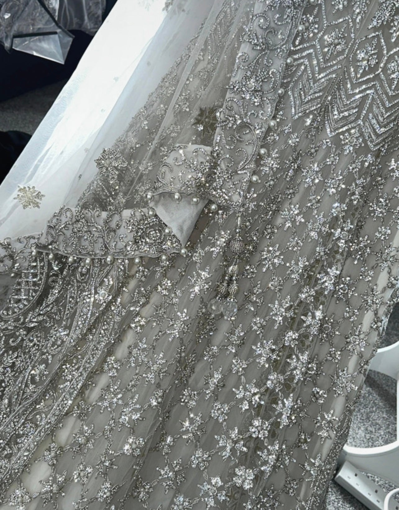White heavy embellished lengha
