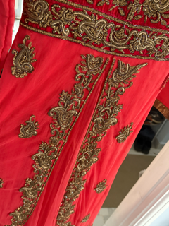 Coral Anakali with Gold Embellishments