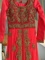 Coral Anakali with Gold Embellishments