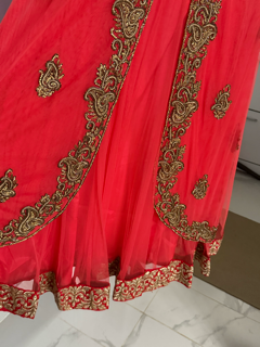 Coral Anakali with Gold Embellishments