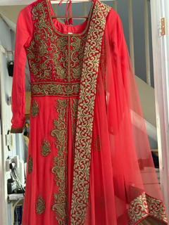 Coral Anakali with Gold Embellishments