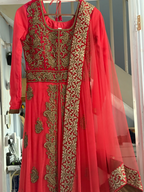 Coral Anakali with Gold Embellishments
