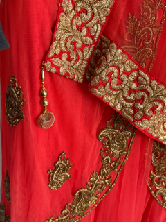Coral Anakali with Gold Embellishments