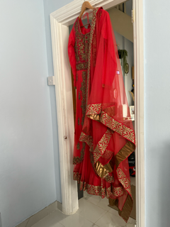 Coral Anakali with Gold Embellishments