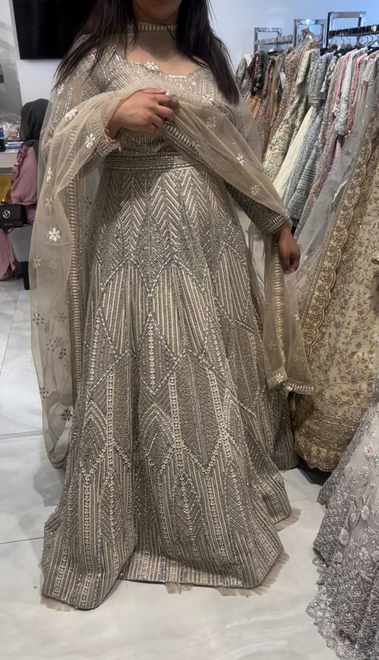 Heavy Embellished Gold Anarkali Dress with Dupatta