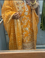 Embellished Orange Mehndi Suit