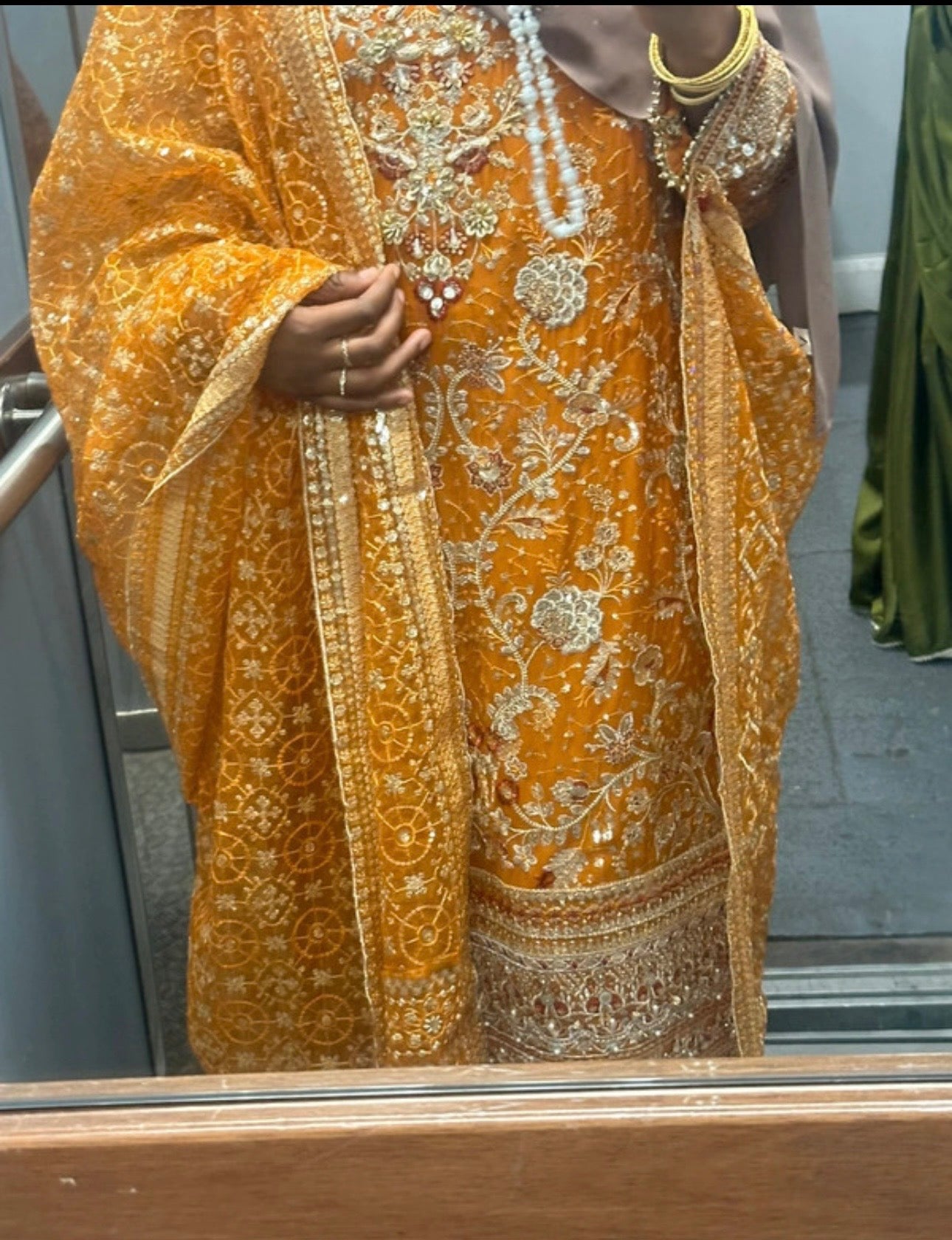 Embellished Orange Mehndi Suit