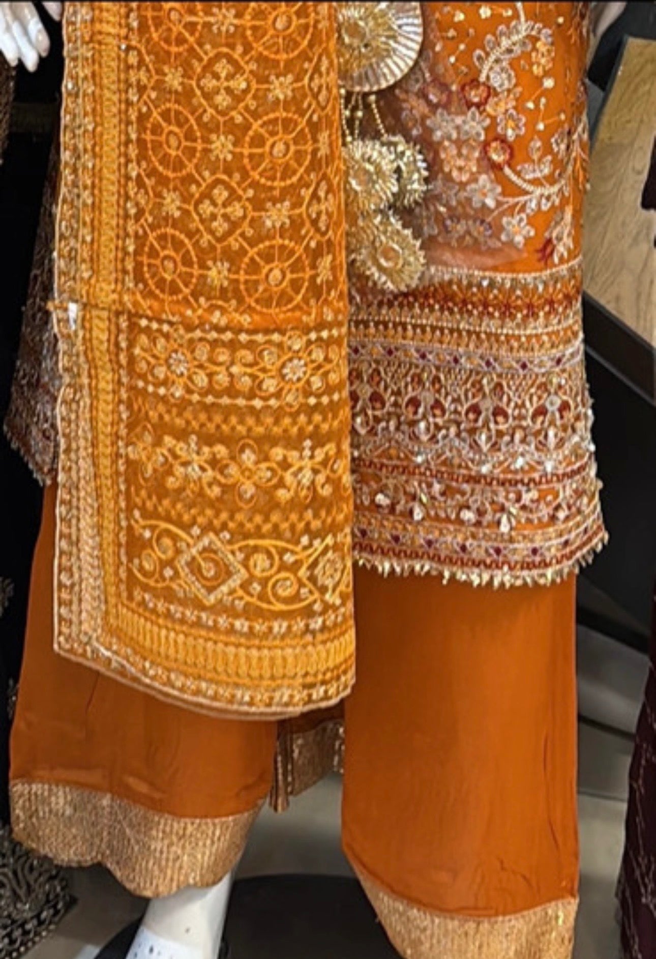 Embellished Orange Mehndi Suit