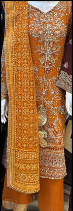 Embellished Orange Mehndi Suit